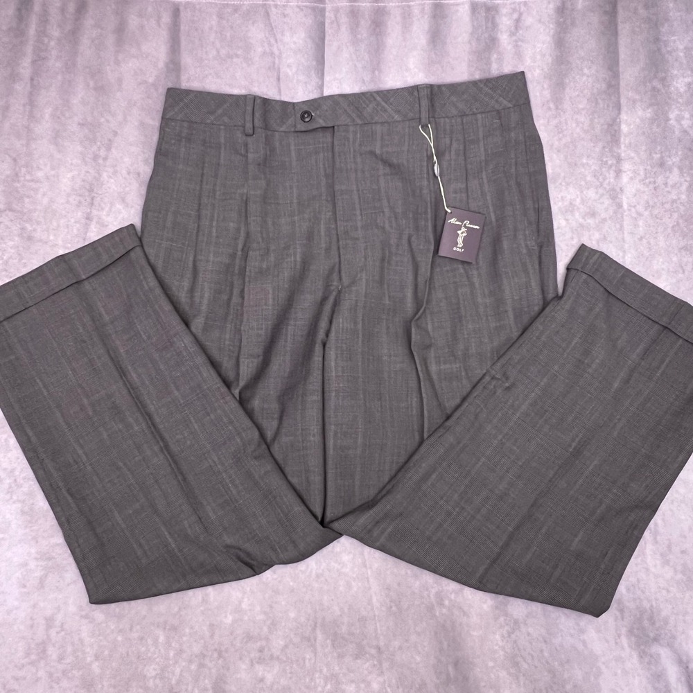 Alan Flusser Golf Trousers Mens 38x29 Gray NEW Pleated Glen Plaid Cuffed Pants